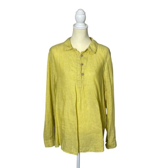 Sigrid & Olsen 100% Linen Butter Yellow Popover Blouse Women's Size XL - Picture 1 of 16
